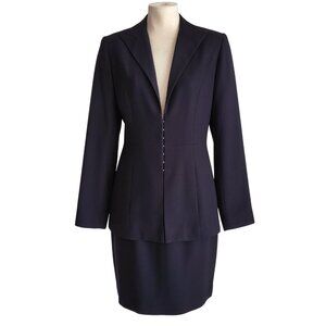 Hugo Buscati Skirt Set 2 Piece Longline Business Suit Black Crepe Size 6